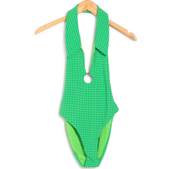 NEW WEWOREWHAT Women's Bloggers Favorite Spread Collar O-Ring One Piece Green - Picture 2 of 5